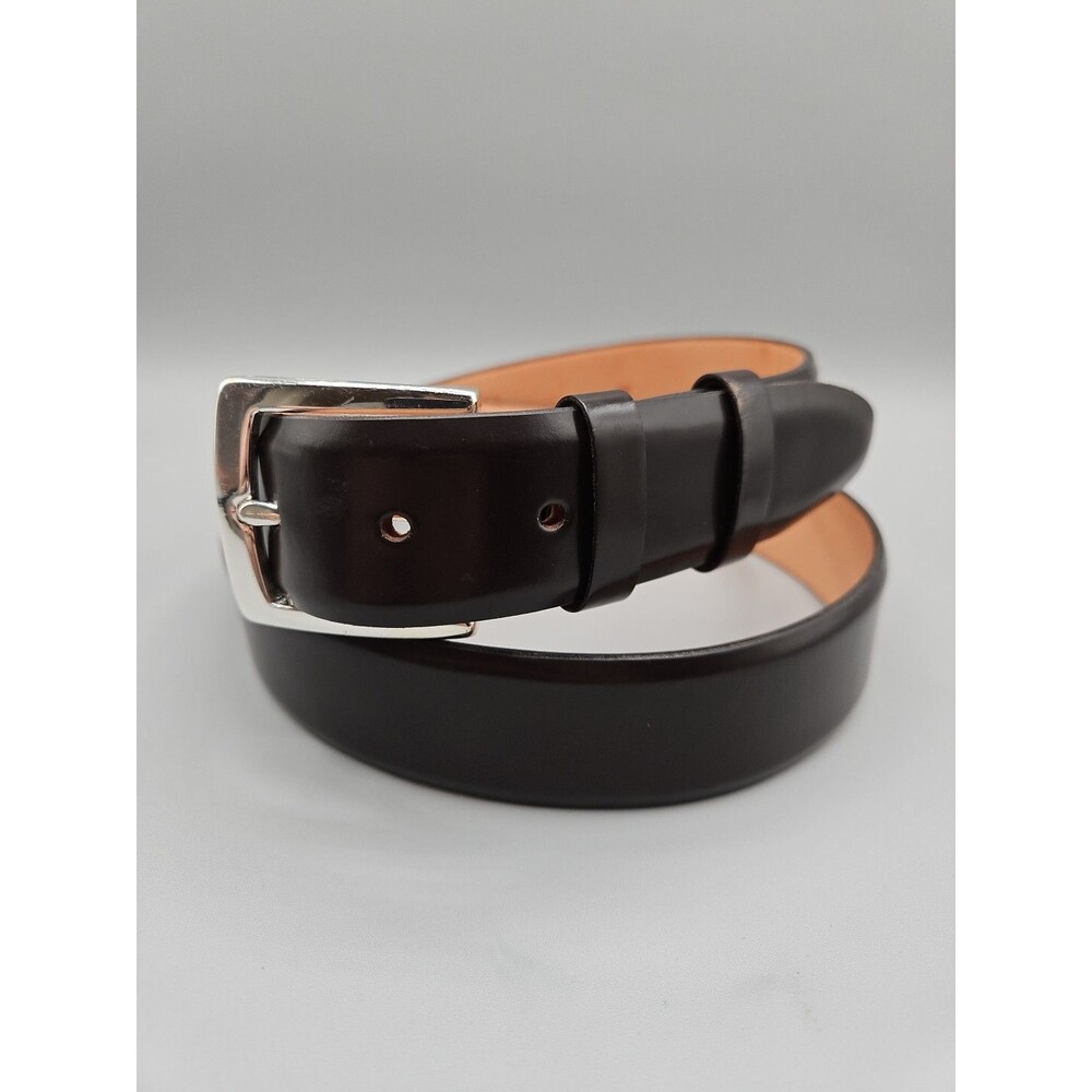 Men's Brown Italian Calf Belt Made in USA Western Nickel Plated Brass Buckle 38